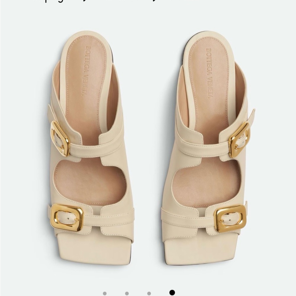Bottega Veneta Cream Mules with Gold Buckle